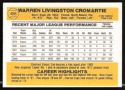 Warren Cromartie Autographed 1983 Donruss Card #466 Montreal Expos SKU #263743