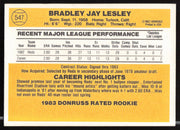 Brad Lesley Autographed 1983 Donruss Rookie Card #547 Cincinnati Reds SKU #263756