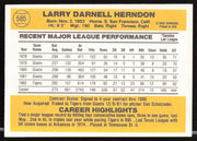 Larry Herndon Autographed 1983 Donruss Card #585 Detroit Tigers SKU #263761