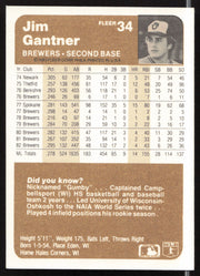 Jim Gantner Autographed 1983 Fleer Card #34 Milwaukee Brewers SKU #263767
