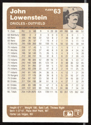 John Lowenstein Autographed 1983 Fleer Card #63 Baltimore Orioles SKU #263769