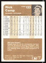 Rick Camp Autographed 1983 Fleer Card #133 Atlanta Braves SKU #263773