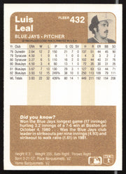 Luis Leal Autographed 1983 Fleer Card #432 Toronto Blue Jays SKU #263794