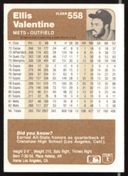 Ellis Valentine Autographed 1983 Fleer Card #558 New York Mets SKU #263799