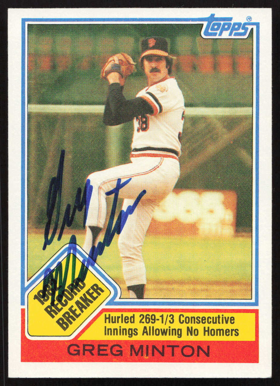 Greg Minton Autographed 1983 Topps Card #3 San Francisco Giants SKU #263804