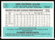 Neil Allen Autographed 1984 Donruss Card #109 St. Louis Cardinals SKU #263889