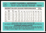 Larry Herndon Autographed 1984 Donruss Card #349 Detroit Tigers SKU #263915
