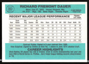 Rich Dauer Autographed 1984 Donruss Card #350 Baltimore Orioles SKU #263916