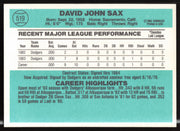 Dave Sax Autographed 1984 Donruss Card #519 Los Angeles Dodgers SKU #263939