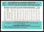 Alfredo Griffin Autographed 1984 Donruss Card #605 Toronto Blue Jays SKU #263956