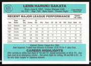 Lenn Sakata Autographed 1984 Donruss Card #620 Baltimore Orioles SKU #263962