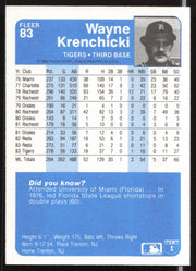 Wayne Krenchicki Autographed 1984 Fleer Card #83 Detroit Tigers SKU #263974