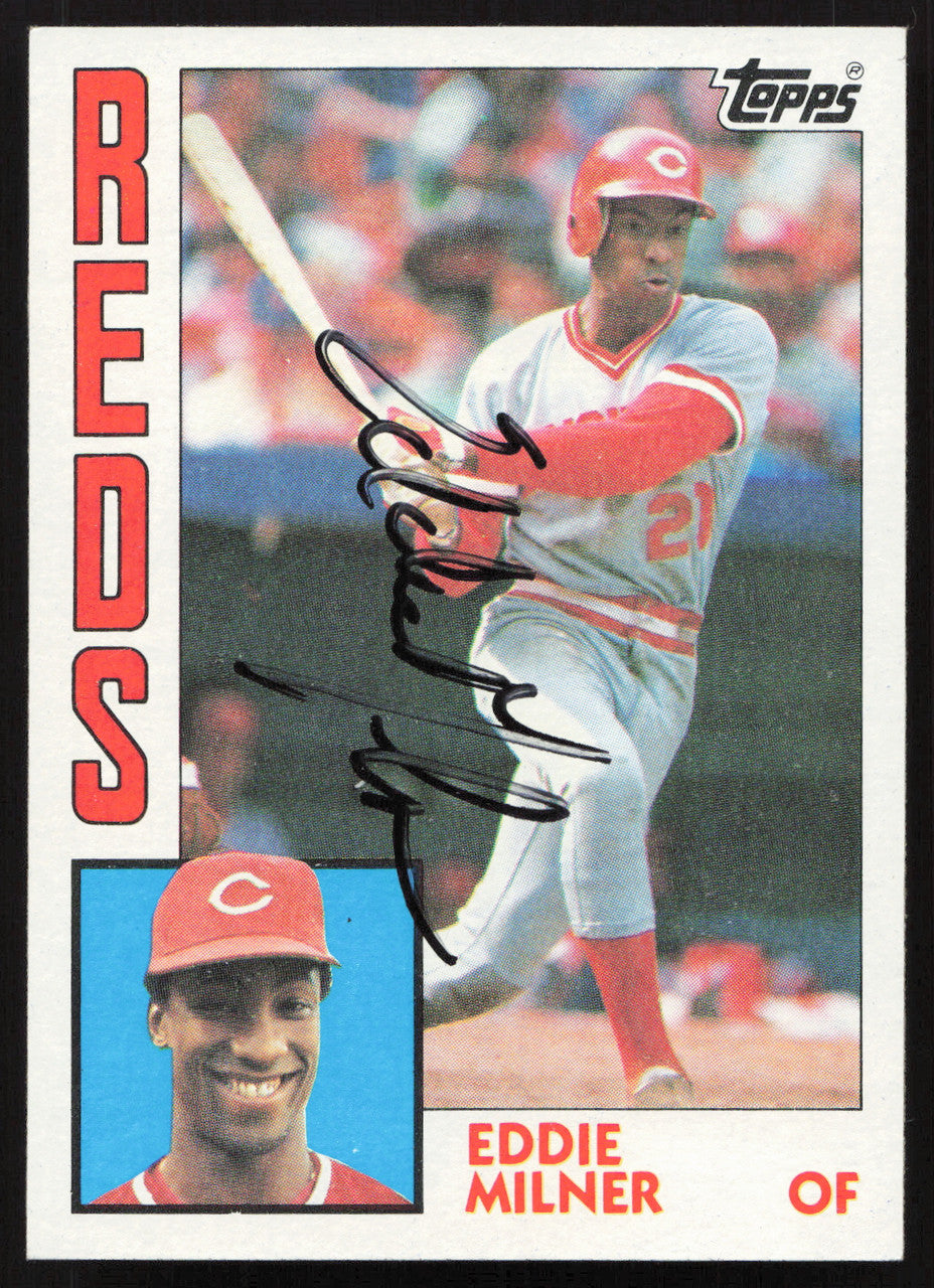 Eddie Milner Autographed 1984 Topps Card #34 Cincinnati Reds SKU #264003