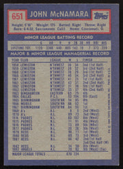 John McNamara Autographed 1984 Topps Card #651 California Angels SKU #264067