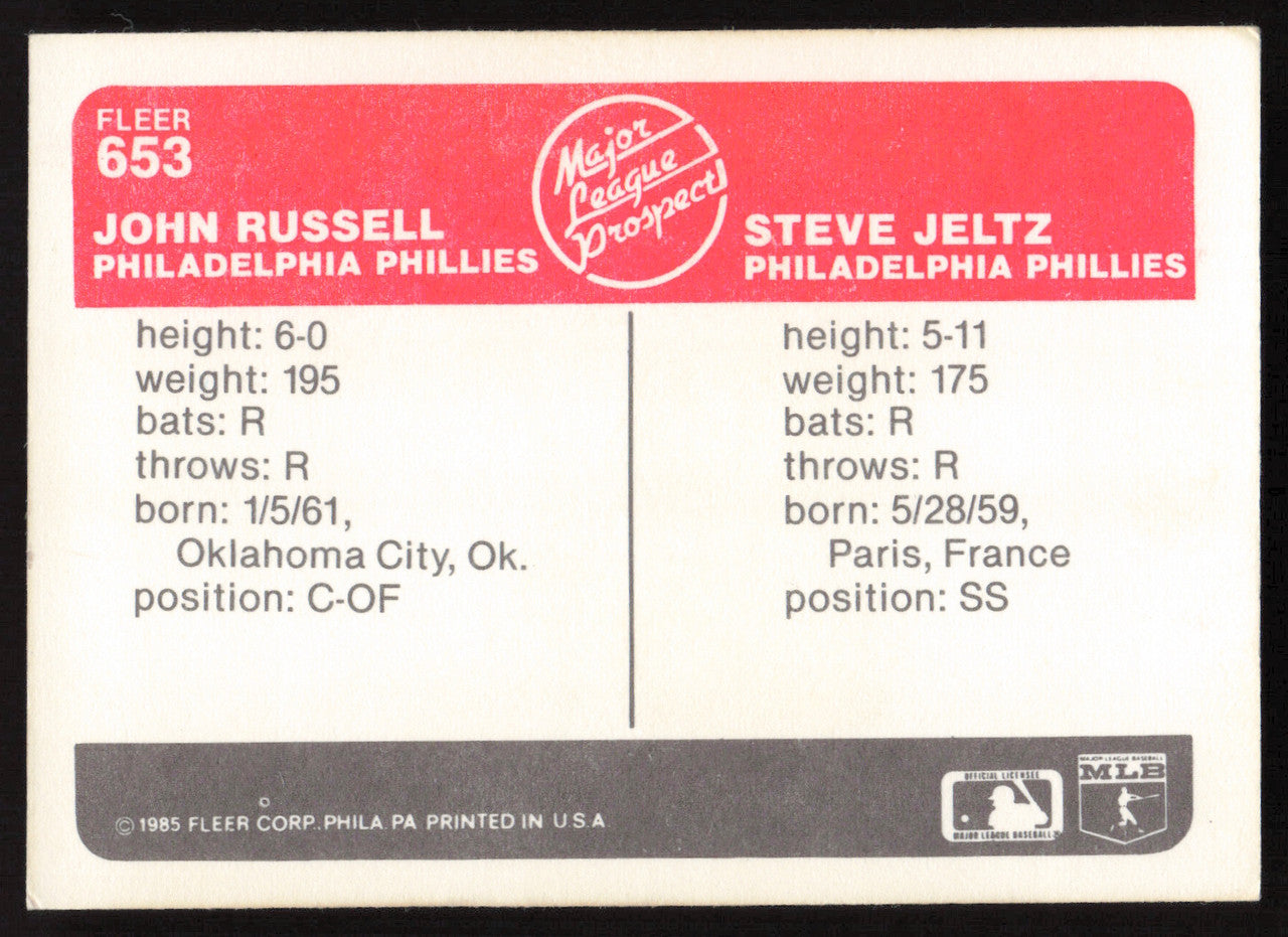 Steve Jeltz Autographed 1985 Fleer Rookie Card #653 Philadelphia Phillies SKU #264089