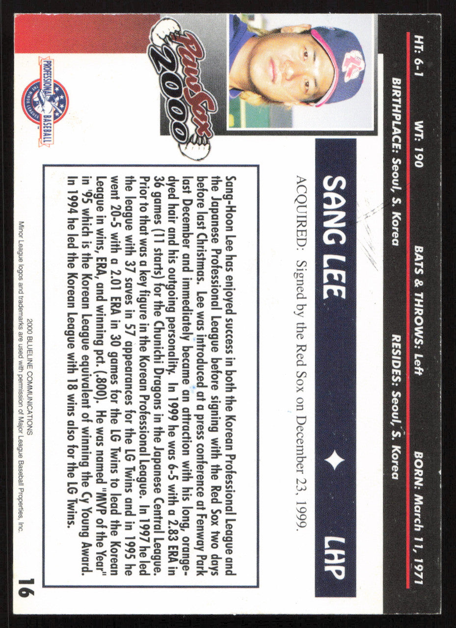 Sang Lee Autographed 2000 Blueline Rookie Card #16 Pawtucket Red Sox SKU #264136