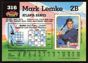 Mark Lemke Autographed 1992 Stadium Club Card #316 Atlanta Braves SKU #264137