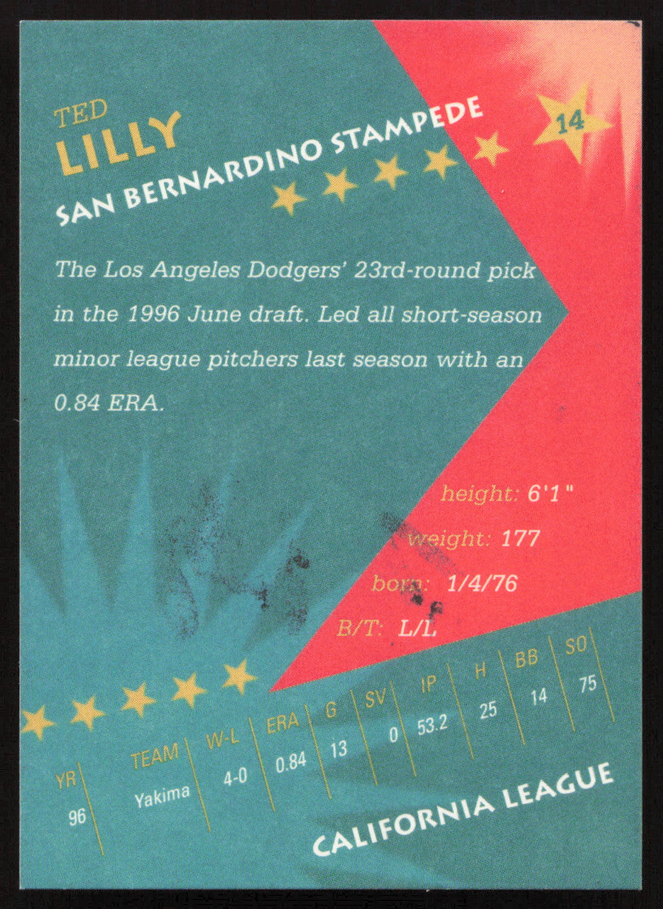 Ted Lilly Autographed 1997 California League All Stars Rookie Card #14 San Bernardino Stampede SKU #264139