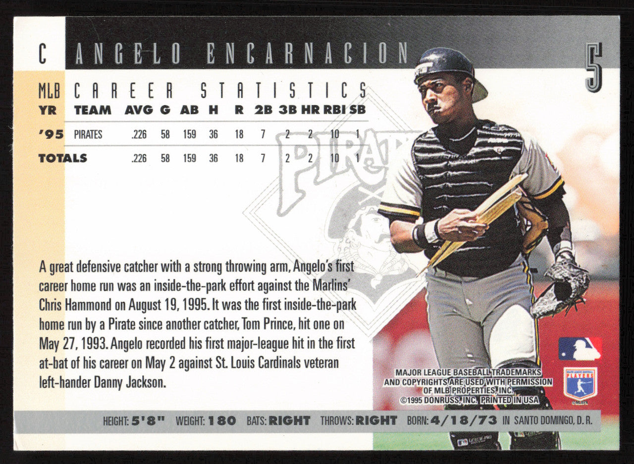 Angelo Encarnacion Autographed 1996 Donruss Rookie Card #5 Pittsburgh Pirates SKU #264168