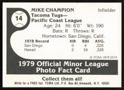 Mike Champion Autographed 1979 TCMA Card #14 Tacoma Tugs SKU #264185