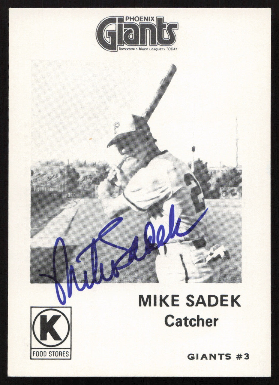Mike Sadek Autographed 1975 Circle K Card #20 Phoenix Giants SKU #264188