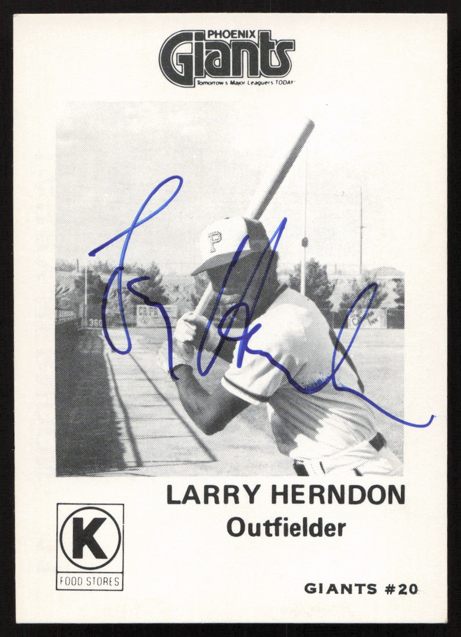 Larry Herndon Autographed 1975 Circle K Rookie Card #11 Phoenix Giants SKU #264194