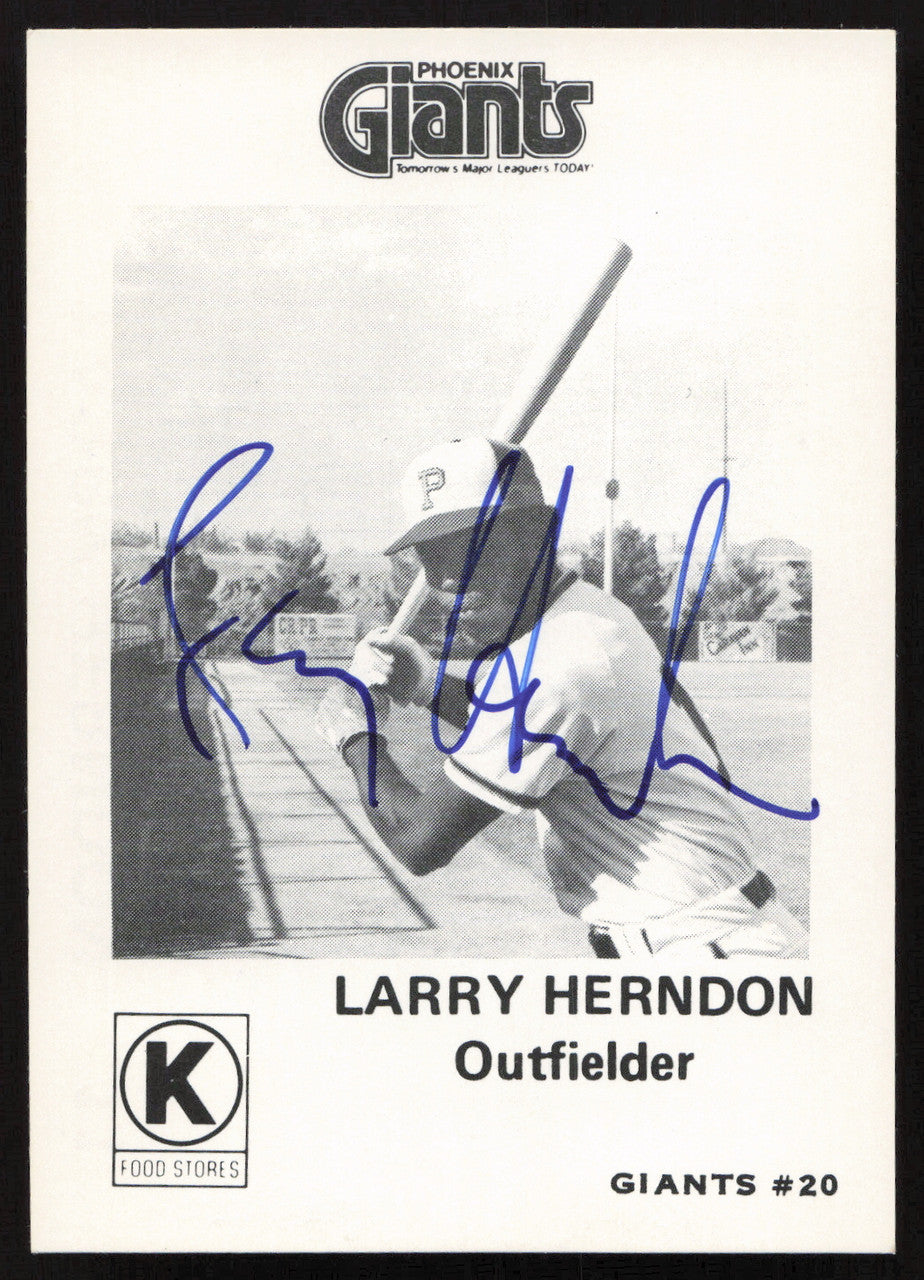 Larry Herndon Autographed 1975 Circle K Rookie Card #11 Phoenix Giants SKU #264195