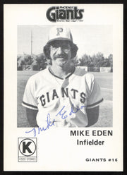Mike Eden Autographed 1975 Circle K Rookie Card #19 Phoenix Giants SKU #264196