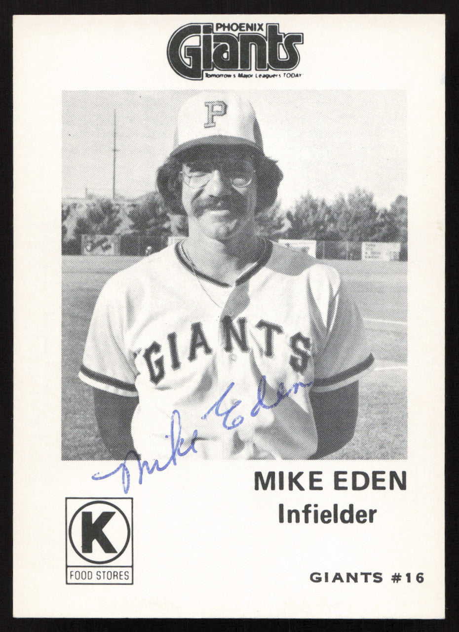 Mike Eden Autographed 1975 Circle K Rookie Card #19 Phoenix Giants SKU #264196