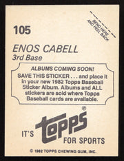 Enos Cabell Autographed 1982 Topps Stickers Card #105 San Francisco Giants SKU #264201