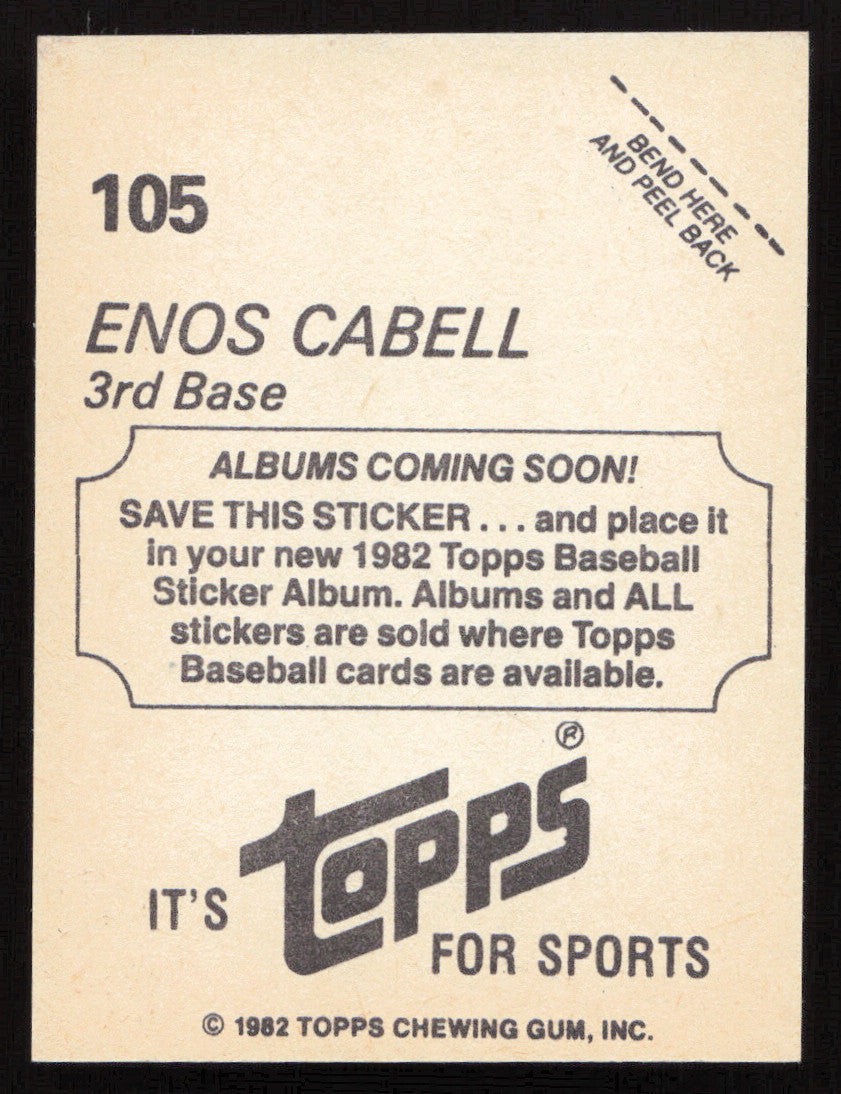Enos Cabell Autographed 1982 Topps Stickers Card #105 San Francisco Giants SKU #264201