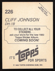 Cliff Johnson Autographed 1982 Topps Stickers Card #226 Oakland A's SKU #264206