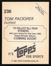 Tom Paciorek Autographed 1982 Topps Stickers Card #236 Seattle Mariners SKU #264208