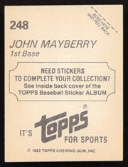 John Mayberry Autographed 1982 Topps Stickers Card #248 Toronto Blue Jays SKU #264212