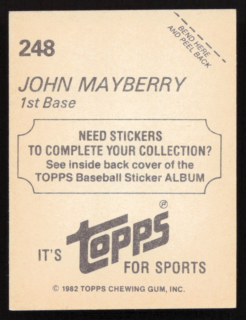 John Mayberry Autographed 1982 Topps Stickers Card #248 Toronto Blue Jays SKU #264212