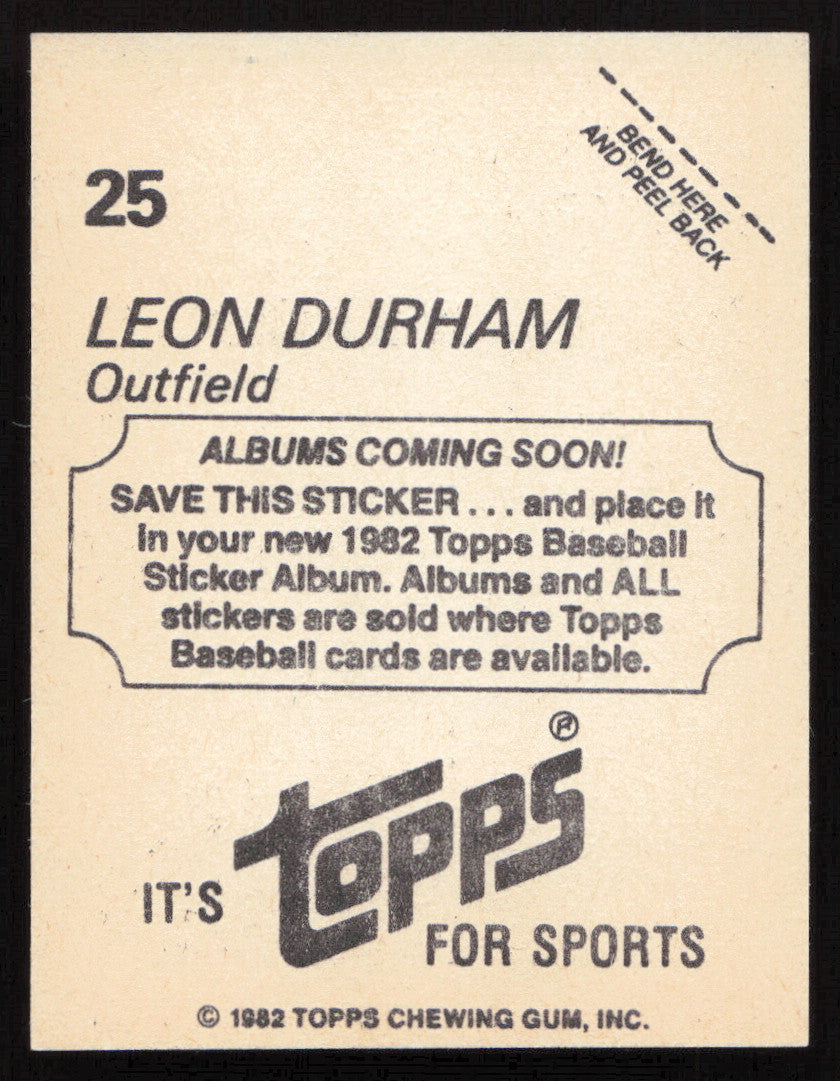 Leon Durham Autographed 1982 Topps Stickers Card #25 Chicago Cubs SKU #264215