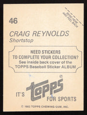 Craig Reynolds Autographed 1982 Topps Stickers Card #46 Houston Astros SKU #264218