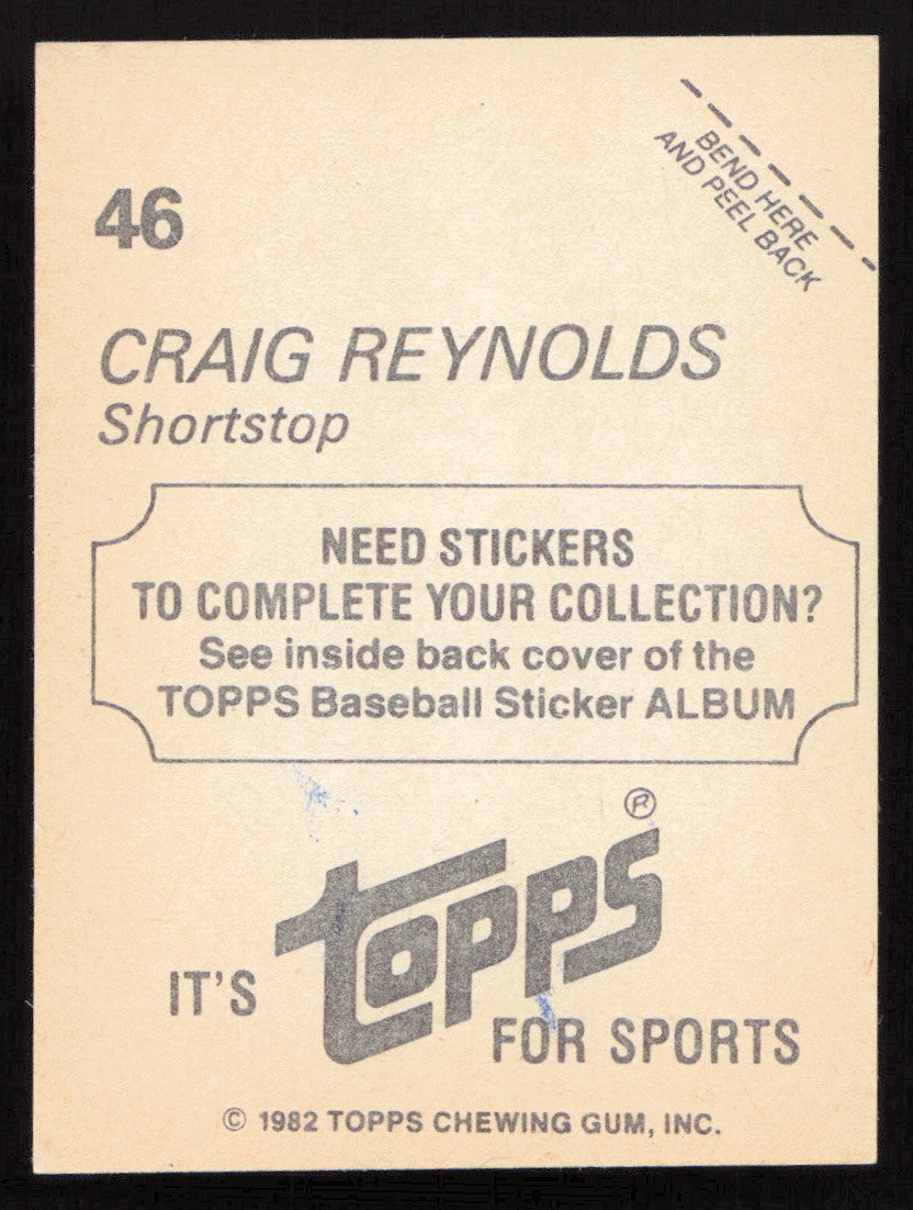 Craig Reynolds Autographed 1982 Topps Stickers Card #46 Houston Astros SKU #264218