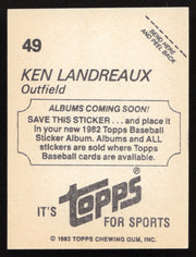 Ken Landreaux Autographed 1982 Topps Stickers Card #49 Los Angeles Dodgers SKU #264219