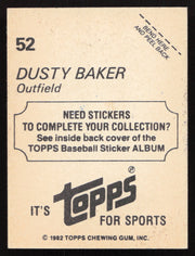 Dusty Baker Autographed 1982 Topps Stickers Card #52 Los Angeles Dodgers SKU #264220