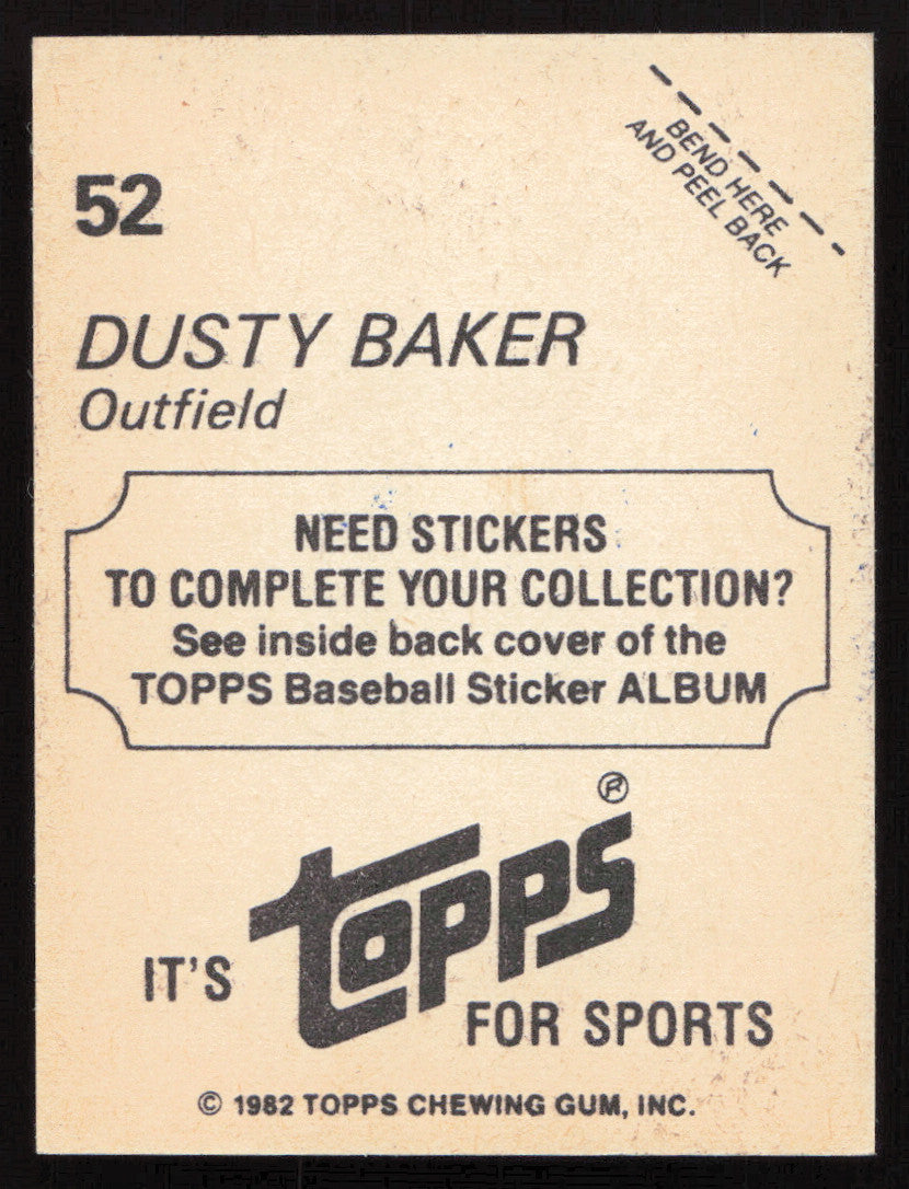 Dusty Baker Autographed 1982 Topps Stickers Card #52 Los Angeles Dodgers SKU #264220