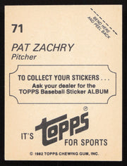 Pat Zachry Autographed 1982 Topps Stickers Card #71 New York Mets SKU #264223