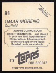Omar Moreno Autographed 1982 Topps Stickers Card #81 Pittsburgh Pirates SKU #264224