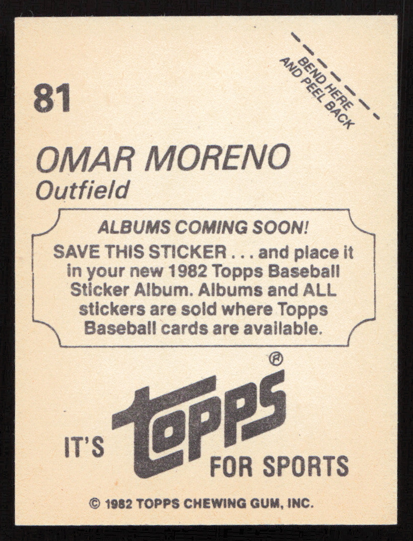 Omar Moreno Autographed 1982 Topps Stickers Card #81 Pittsburgh Pirates SKU #264224