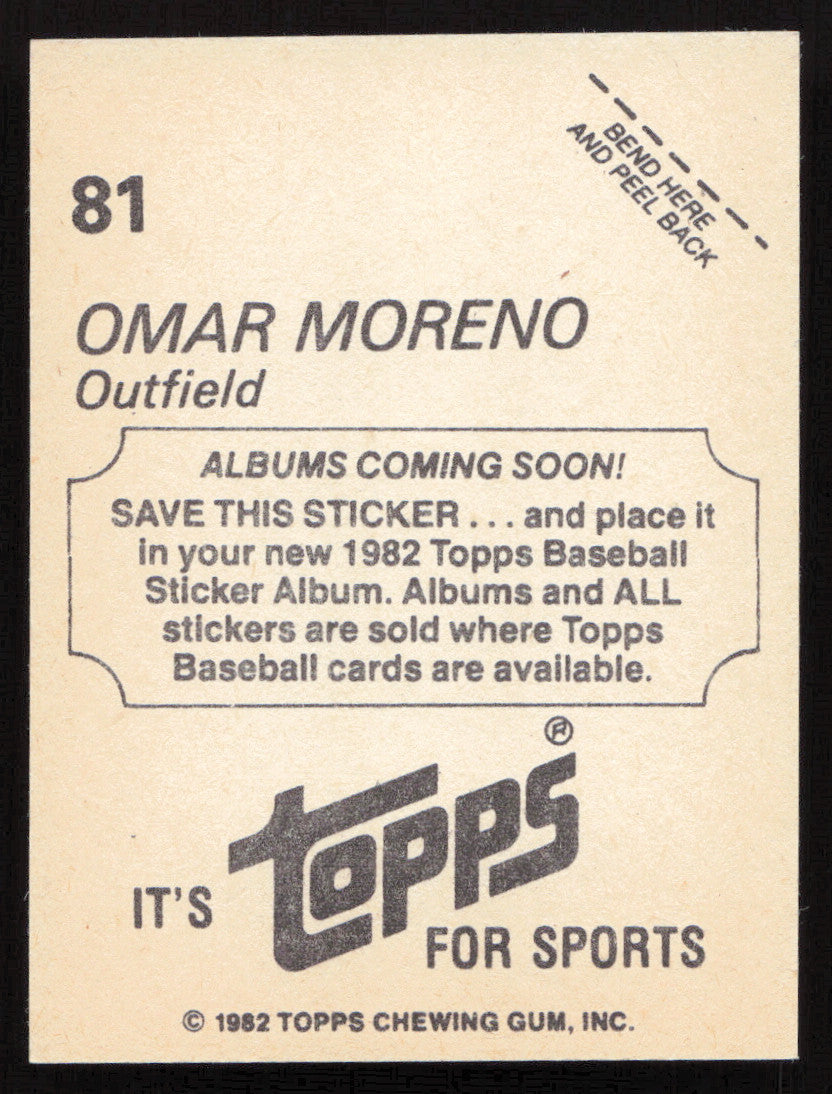 Omar Moreno Autographed 1982 Topps Stickers Card #81 Pittsburgh Pirates SKU #264225