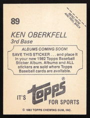 Ken Oberkfell Autographed 1982 Topps Stickers Card #89 St. Louis Cardinals SKU #264226
