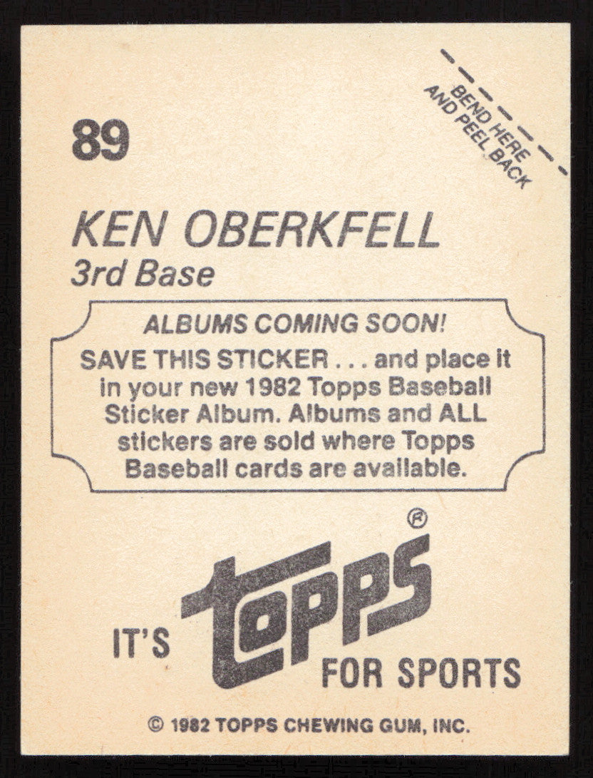 Ken Oberkfell Autographed 1982 Topps Stickers Card #89 St. Louis Cardinals SKU #264226