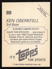 Ken Oberkfell Autographed 1982 Topps Stickers Card #89 St. Louis Cardinals SKU #264227