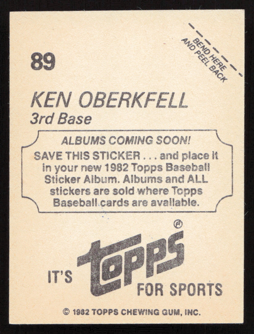 Ken Oberkfell Autographed 1982 Topps Stickers Card #89 St. Louis Cardinals SKU #264227