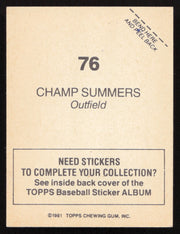 Champ Summers Autographed 1981 Topps Stickers Card #76 Detroit Tigers SKU #264228